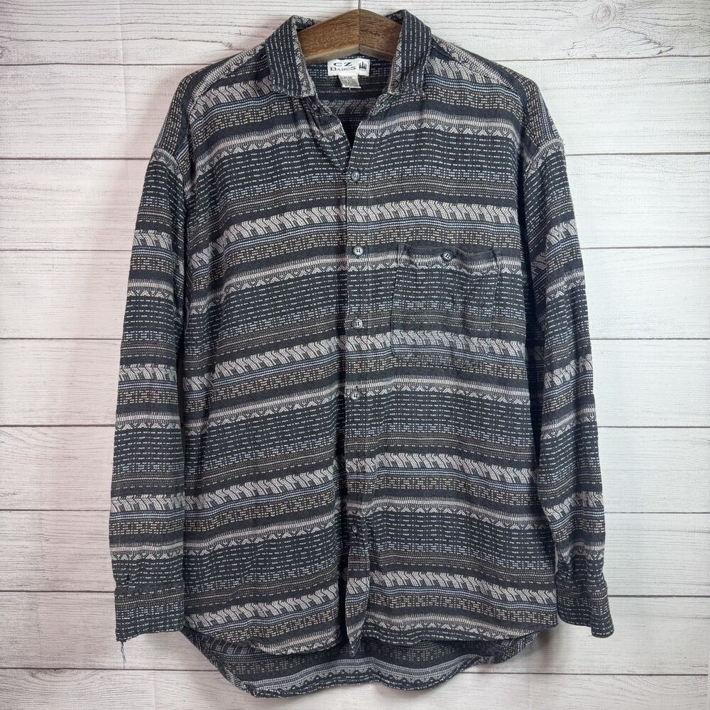 Vintage CZ Basics Button L/S Shirt Abstract Geometric Print Men's Size XL